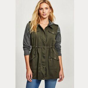 Torrid Olive Green First Fit Anorak Jacket Twill Jersey Cargo Coat 4